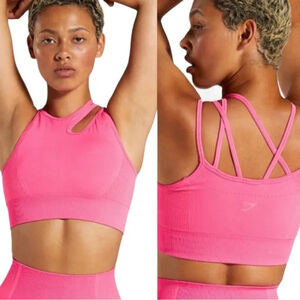Gymshark Fuchsia Pink Ultra Seamless strap high neck active Sports Bra top XS /S